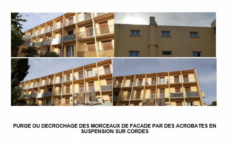 Un travailleur cordiste en hauteur en train de détacher des morceaux.